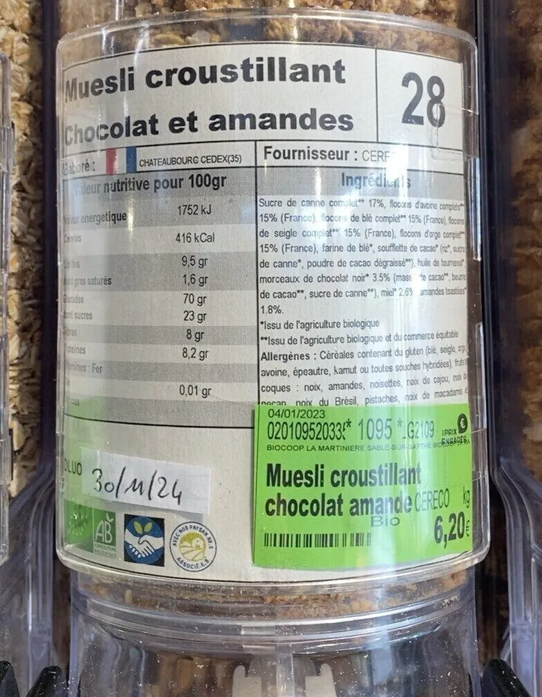 Muesli croustillant Chocolat et amandes