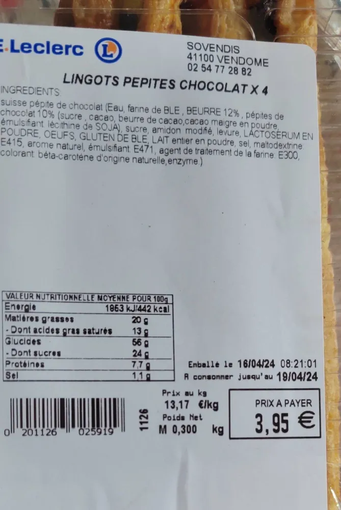 Lingots pépites chocolat
