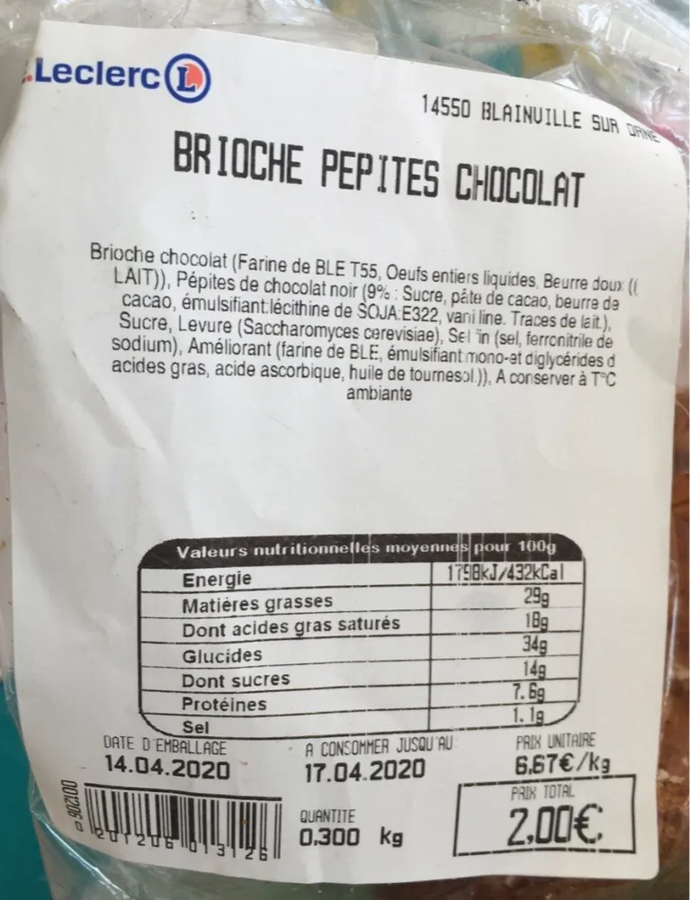 Brioche pepites de chocolat