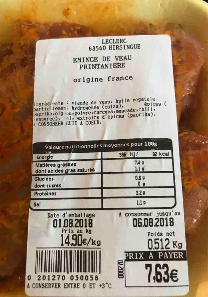 Emincé de veau printanière