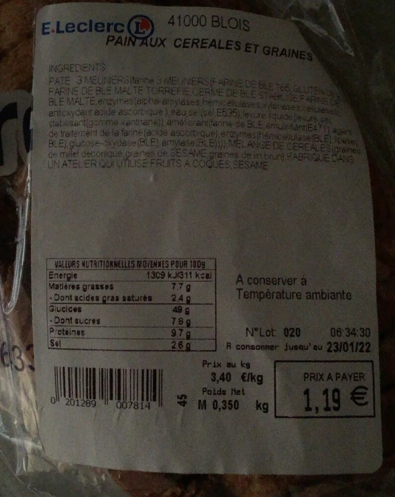 Pain aux cereales et graines