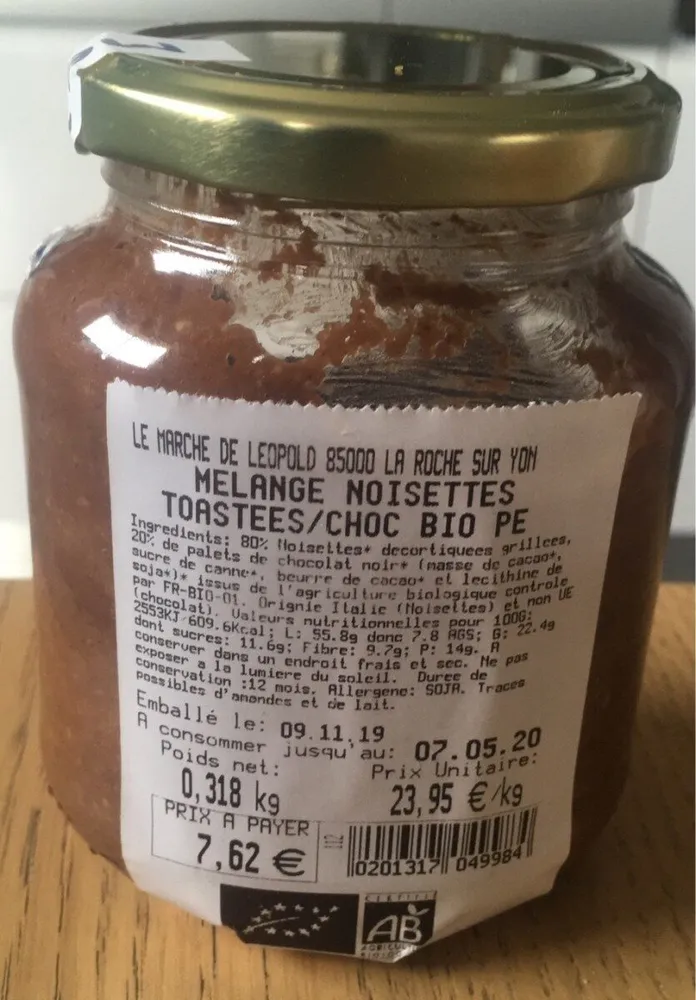 Melange noisettes toastees/choc bio pe