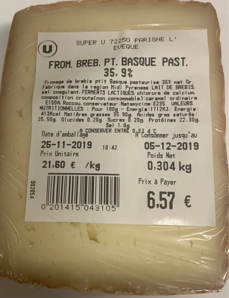 Fromage brebis petit Basque pasteurisés