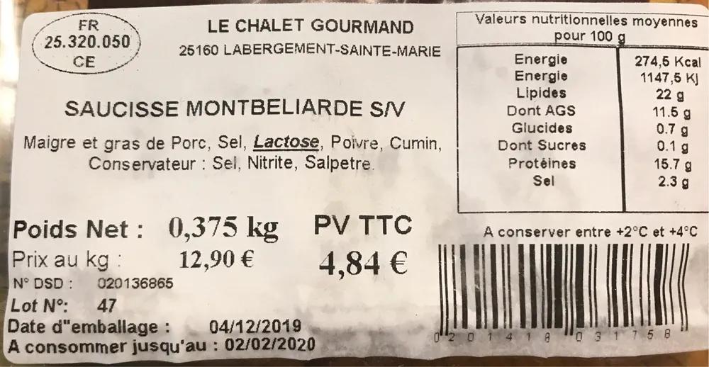 Saucisse Montbeliarde
