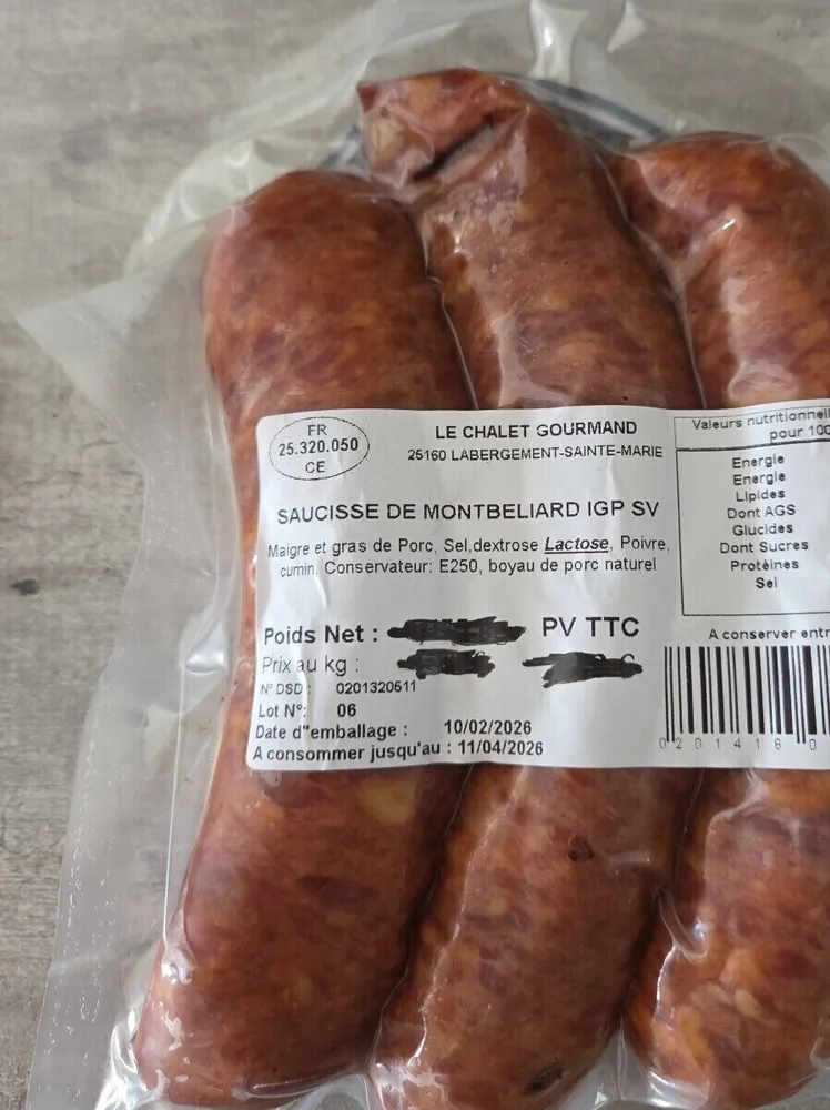 Saucisse Montbéliard IGP