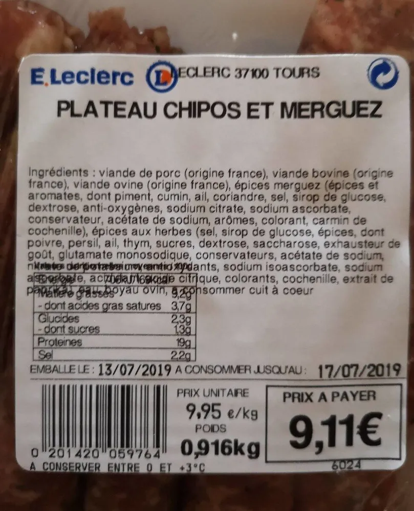 Plateau chipos et merguez