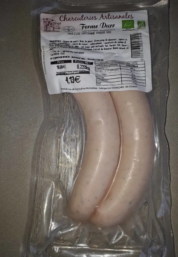 Saucisse paysanne raidie bio
