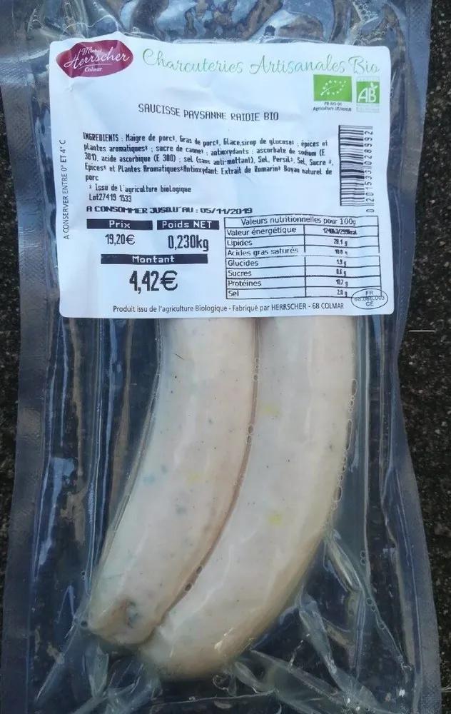 Saucisse paysanne raidie bio