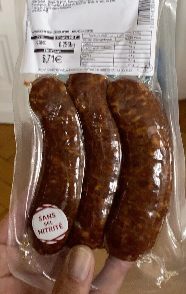 Saucisse porc fumée bio