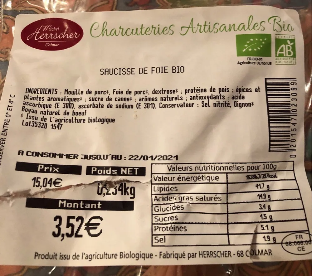 Saucisse de foie bio