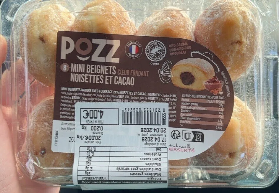 Mini, beignets, noisettes et cacao