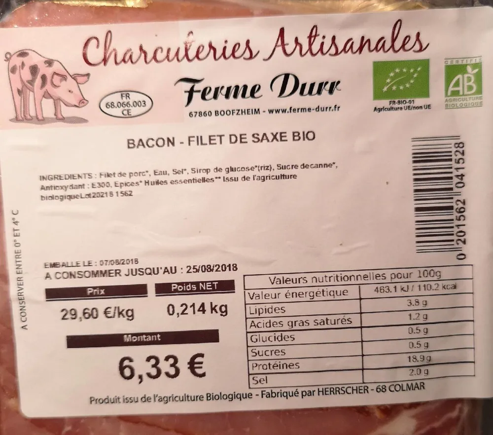 Bacon filet de saxe bio