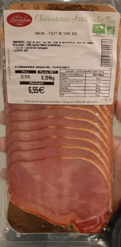 Bacon - filet de saxe bio