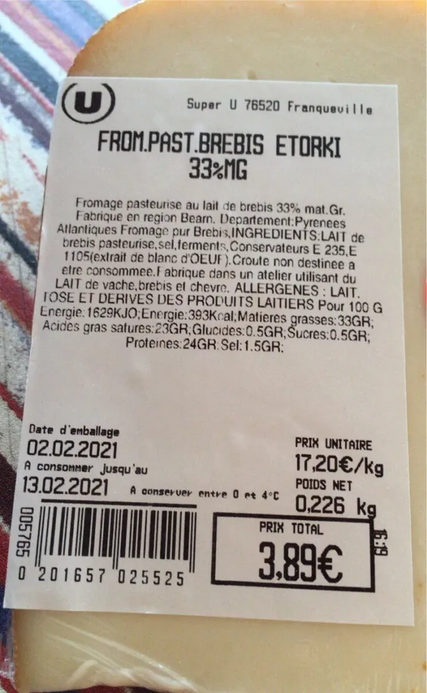 Fromage pasteurise brebis etorki