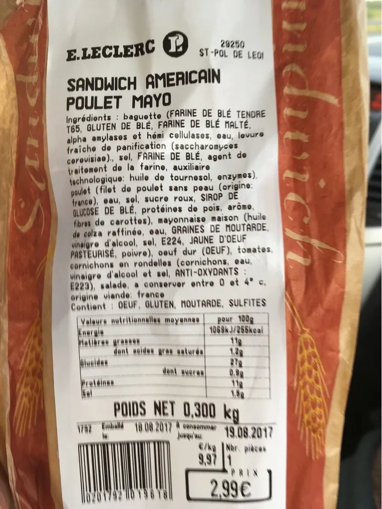 Sandwich poulet mayo