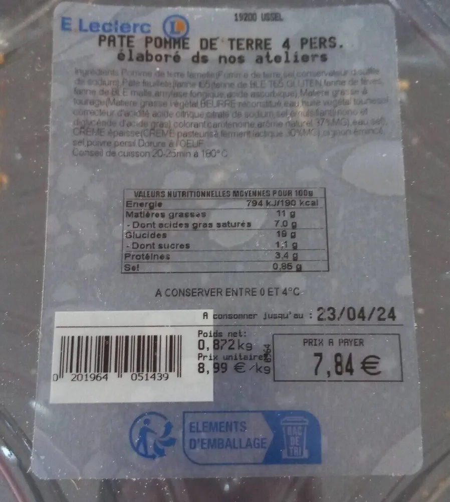Pâté pommes de terre mais