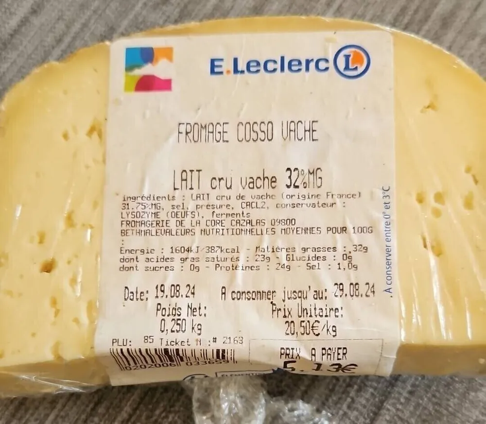 Fromage cosso vache lait cru vache 32%MG