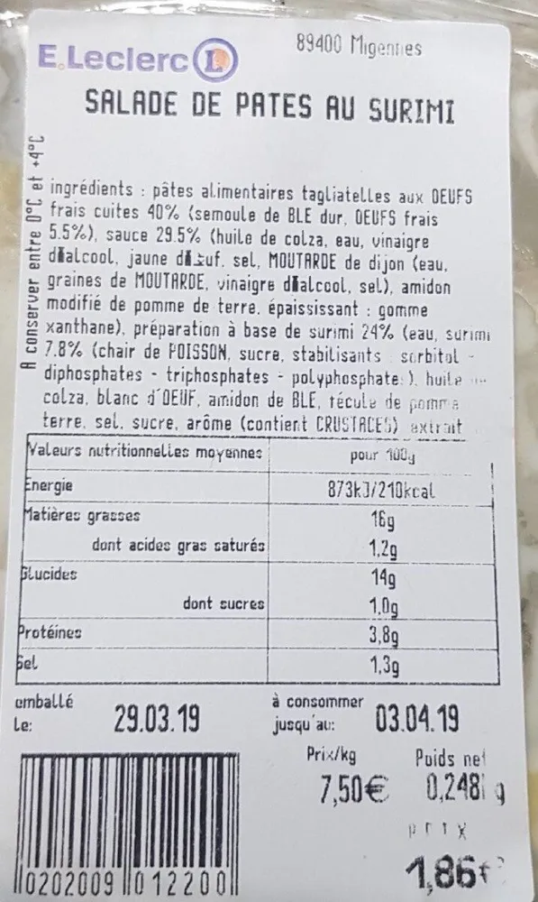Salade de pâtes au surimi