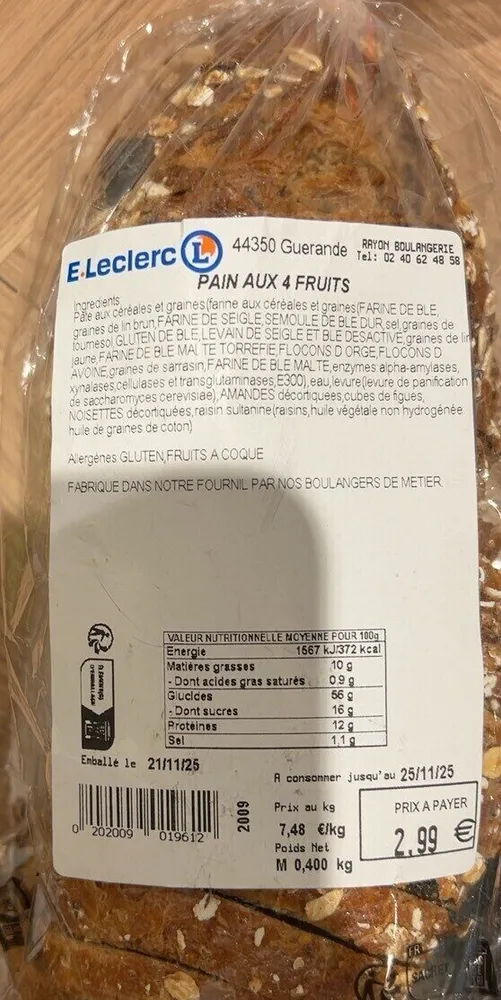Pain aux 4 fruits