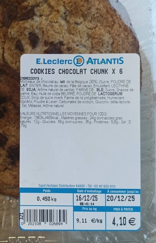 Cookies chocolat chunk x6