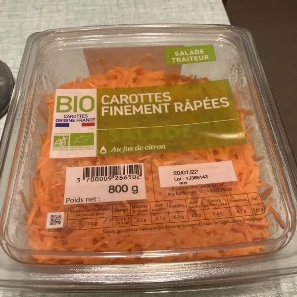 Carottes finement râpées bio