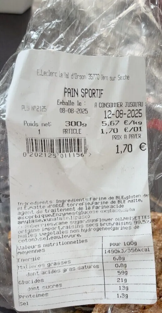 Pain sportif