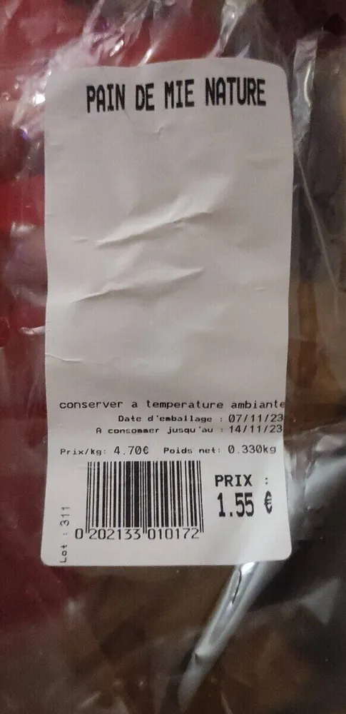 Pain de mie nature