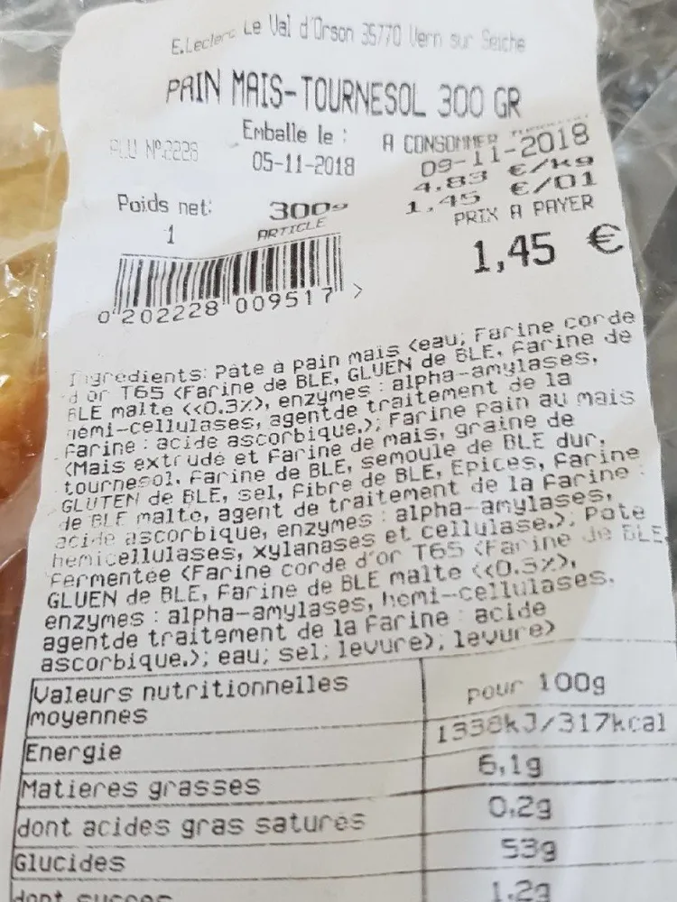 Pain mais tournesol