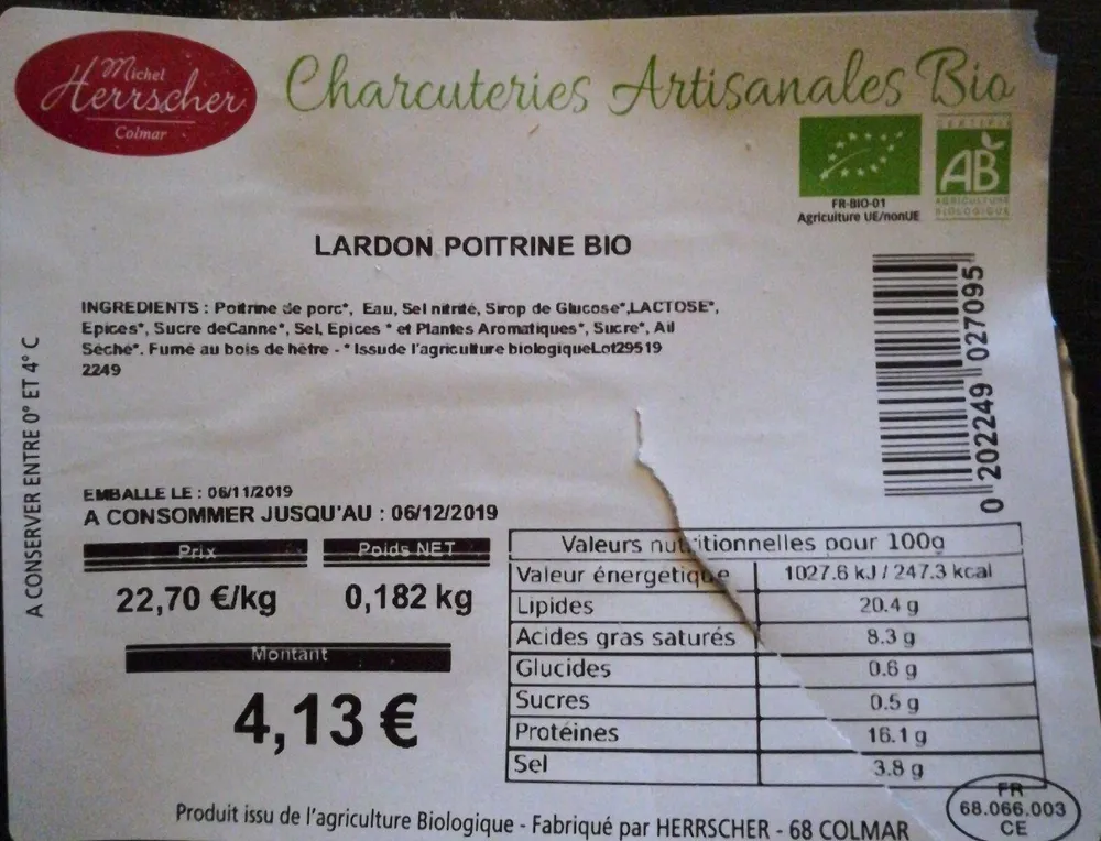 Lardon poitrine bio