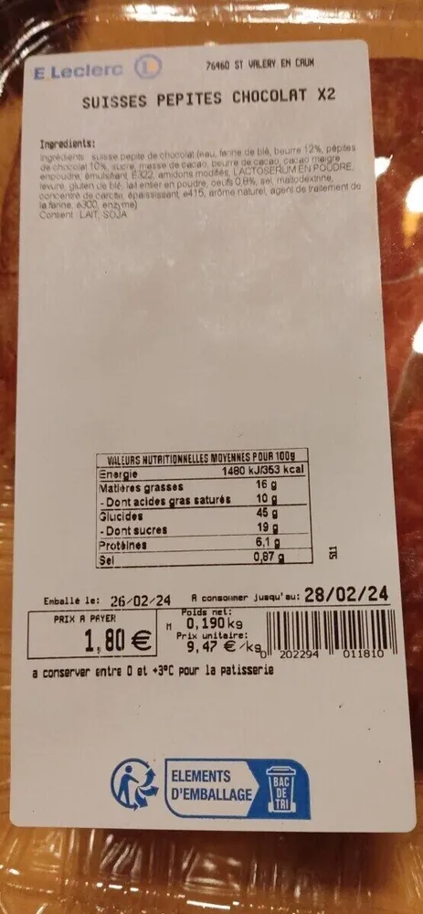 Suisses pépites chocolat