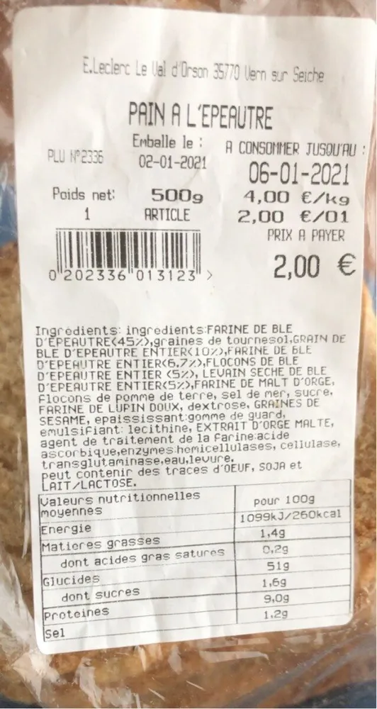 Pain à l’épeautre