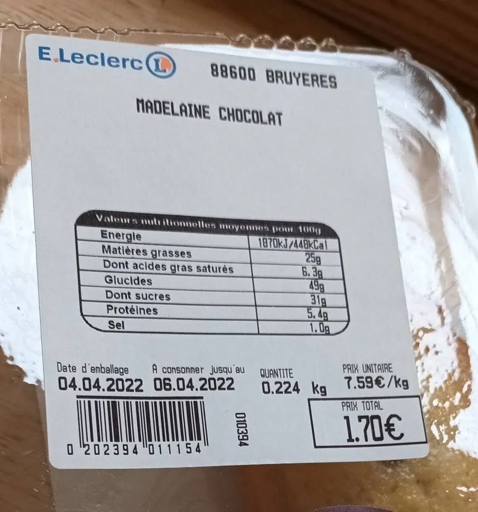 Madeleine chocolat