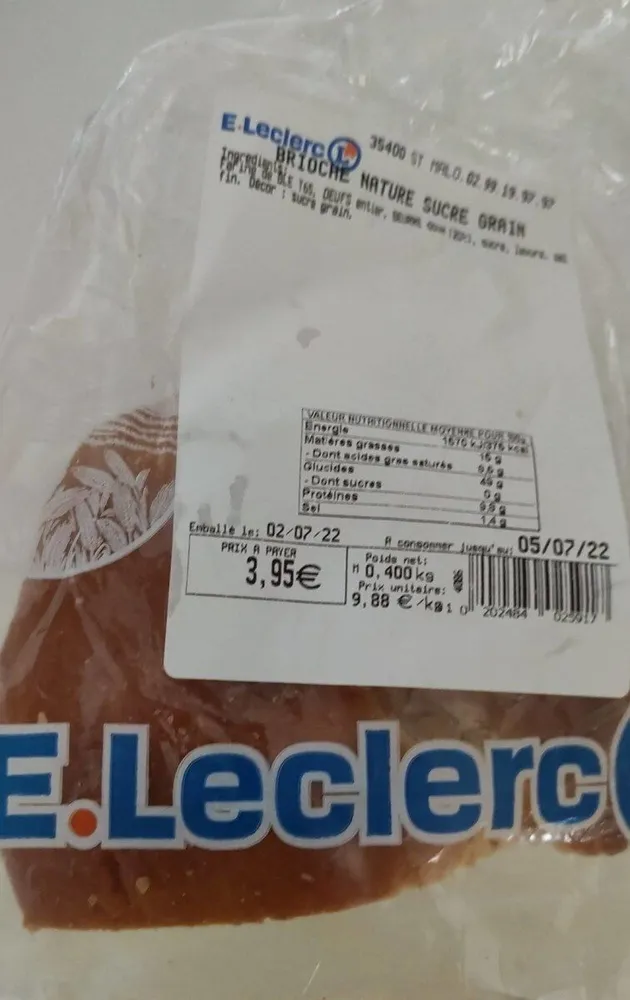 Brioche nature sucre grain