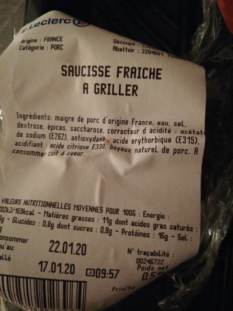 Saucisse fraîche à griller