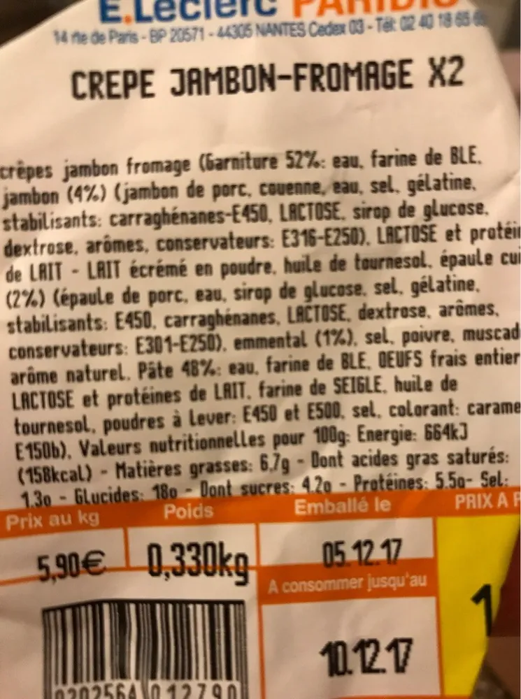 Crepe jambon fromage