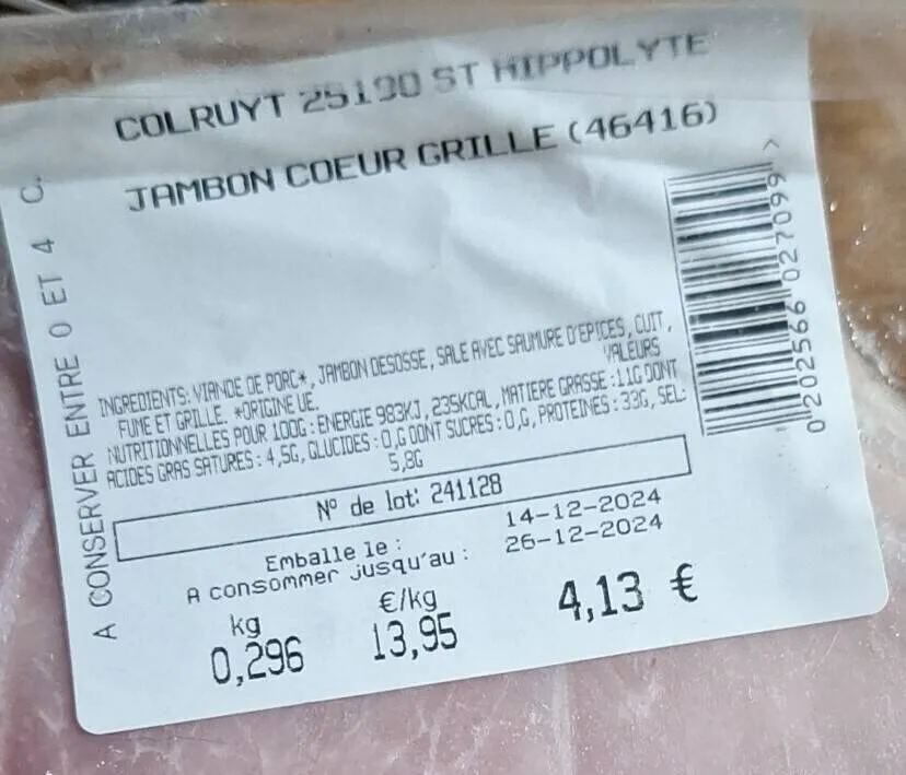 Jambon cœur grillé