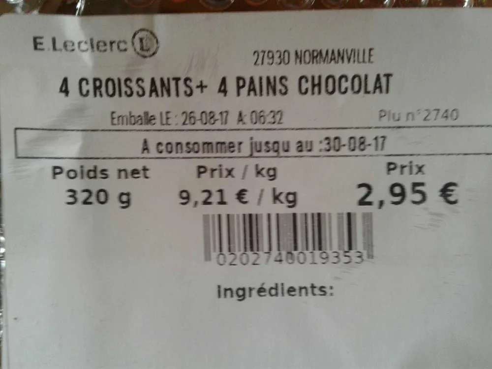 4 croissands + 4 pains au chocolat