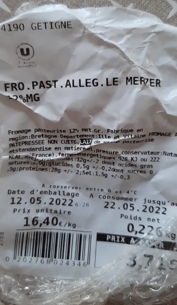 Fromage allégé pasteurisé