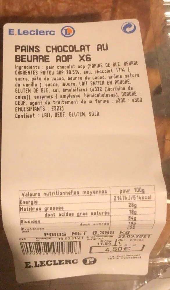 Pain au chocolat au beurre AOP