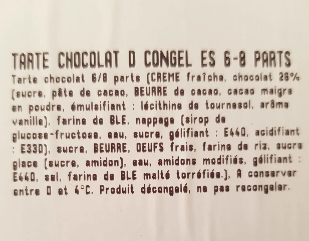 Tarte chocolat décongeler