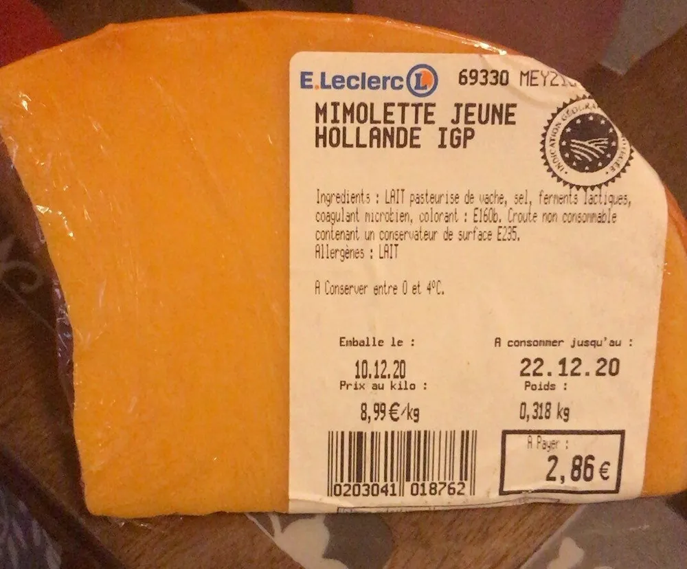 Mimolette jeune hollande igp