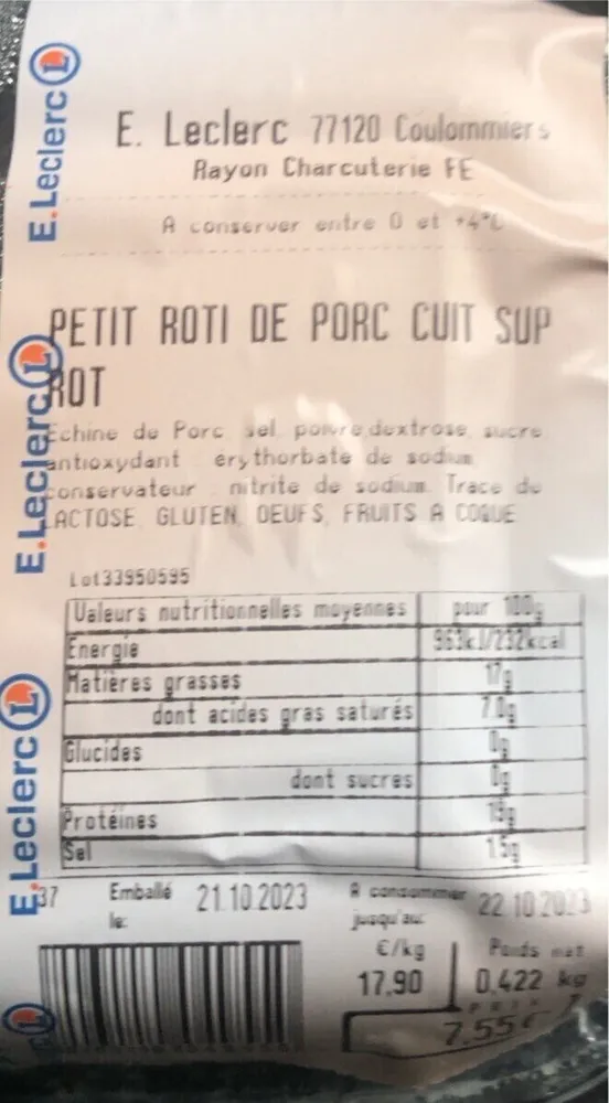 Petit roti de porc cuit
