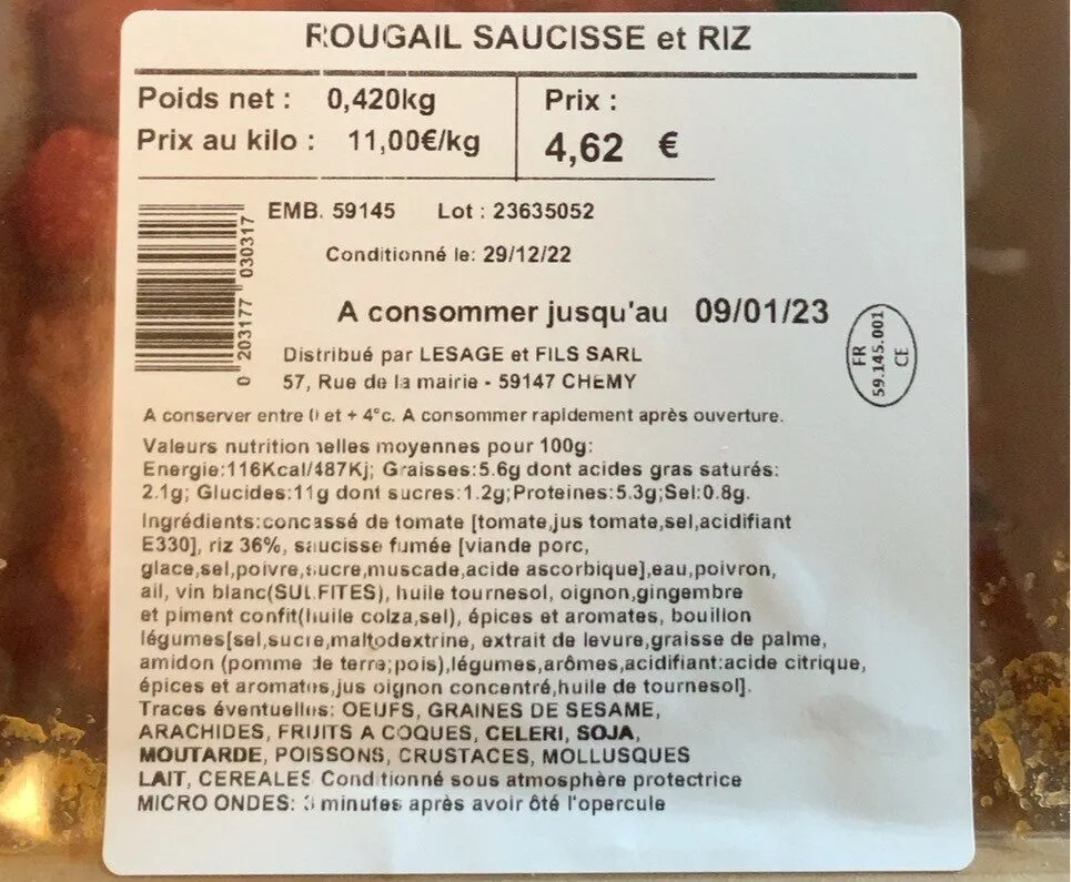 Rougail saucisse riz