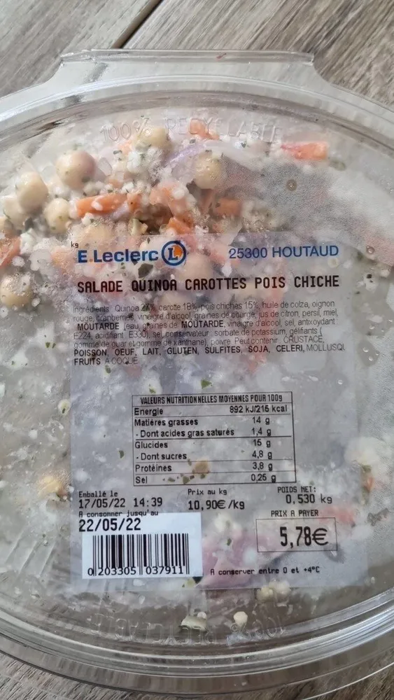 Salade quinoa carottes pois chiche