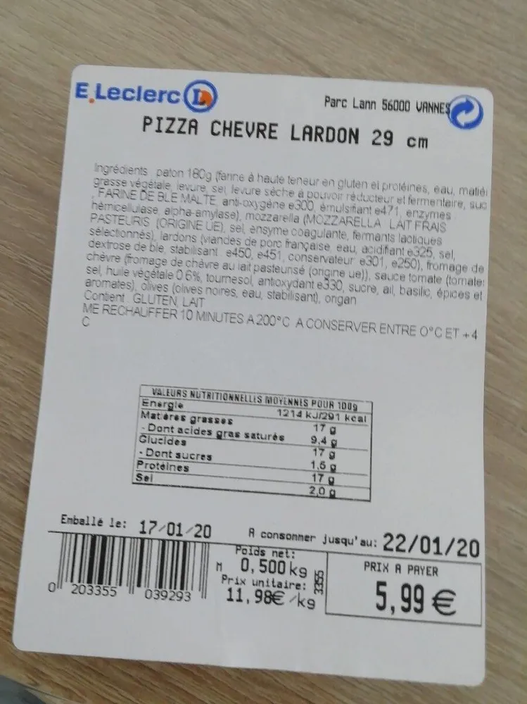 Pizza chèvre lardon leclerc
