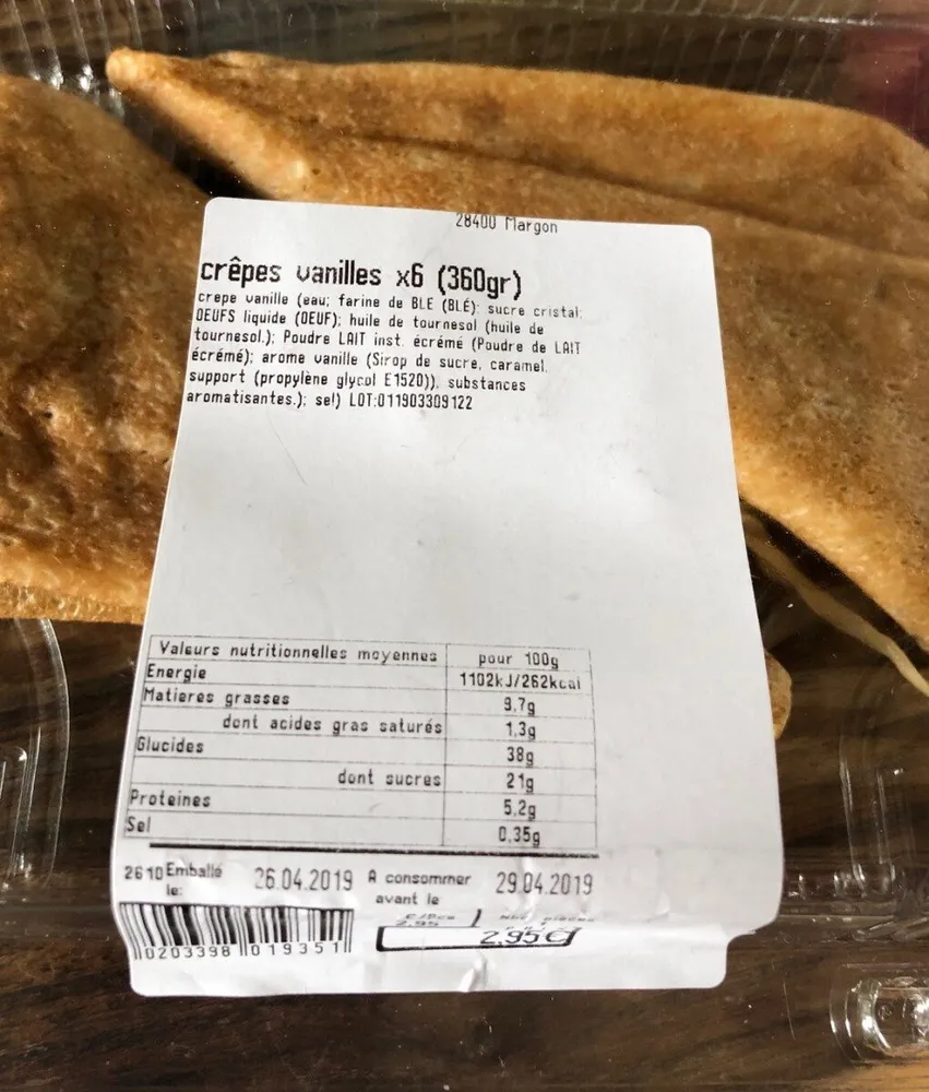 Crêpes vanilles x6 (360gr)