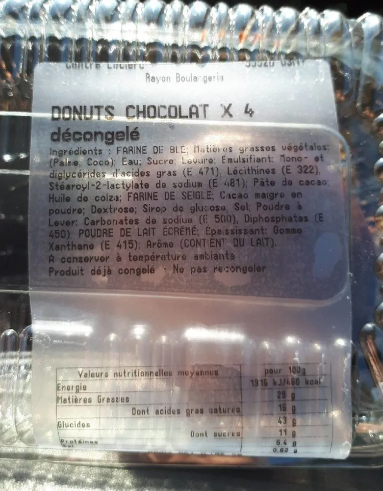 Donut chocolat x4 décongelé