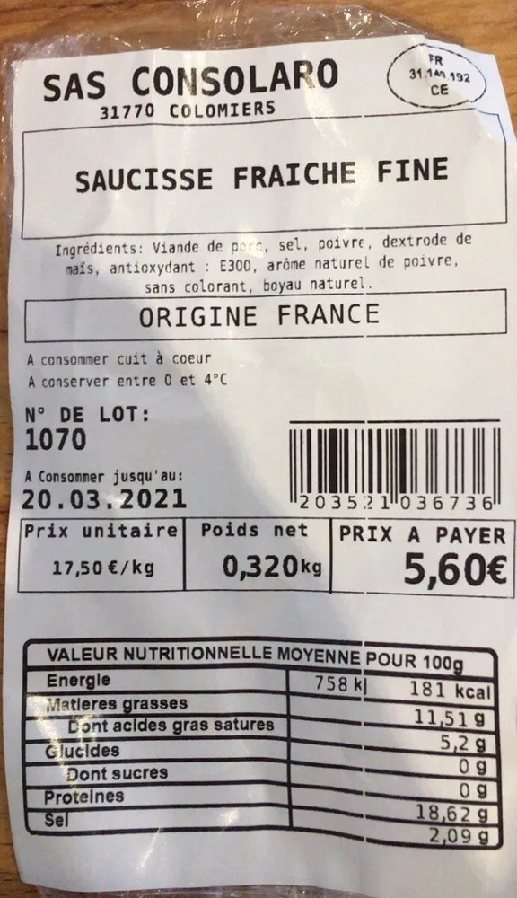 Saucisse fraiche fine