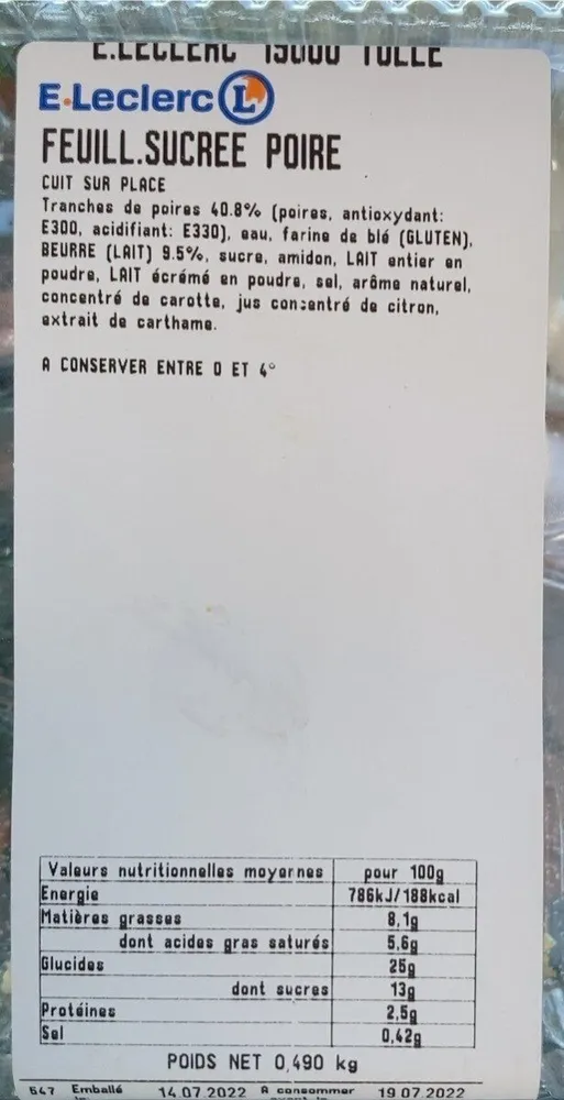 Feuilleté sucré poires