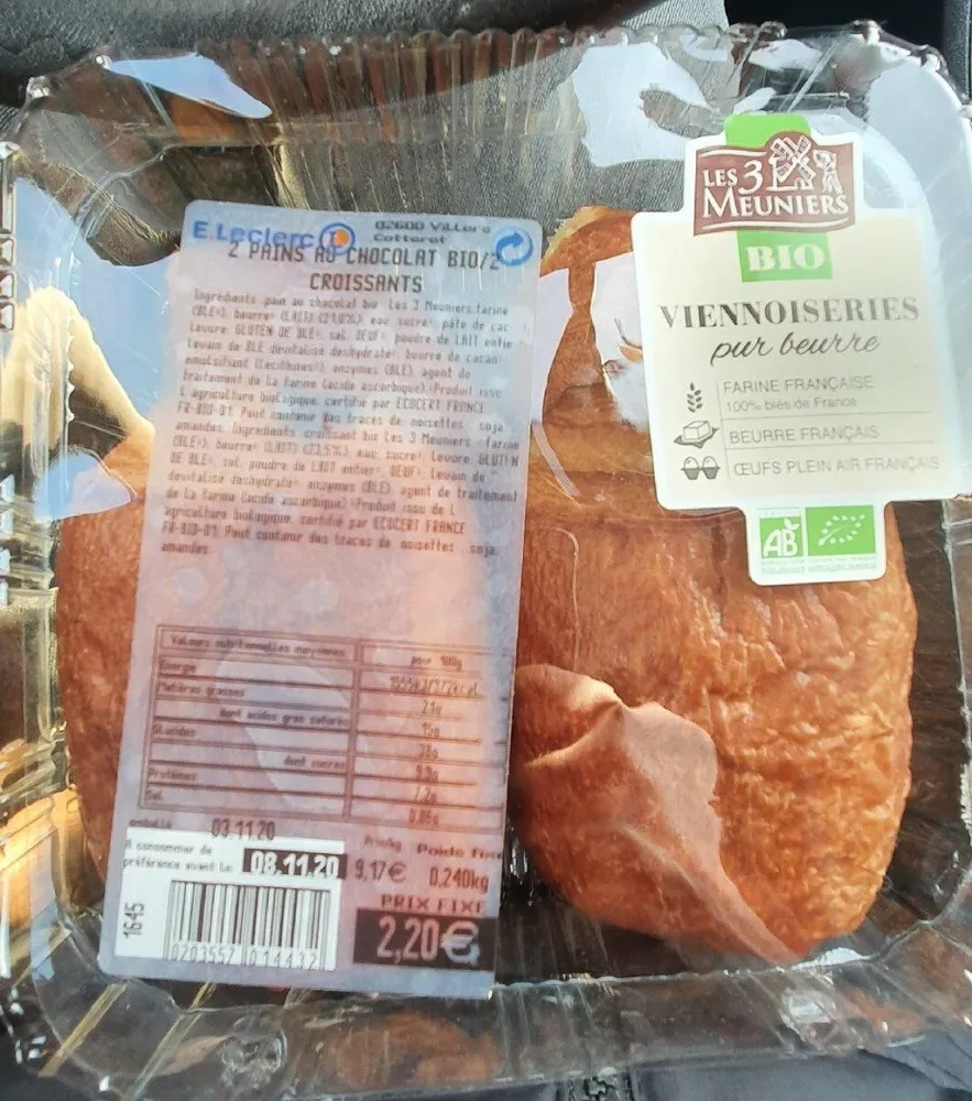 2 pains au chocolat bio/ 2 croissants